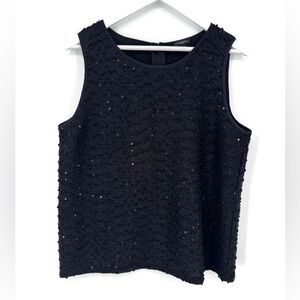 Ann Taylor Sleeveless‎ Blouse Black Sequins Bobbles Knit Large